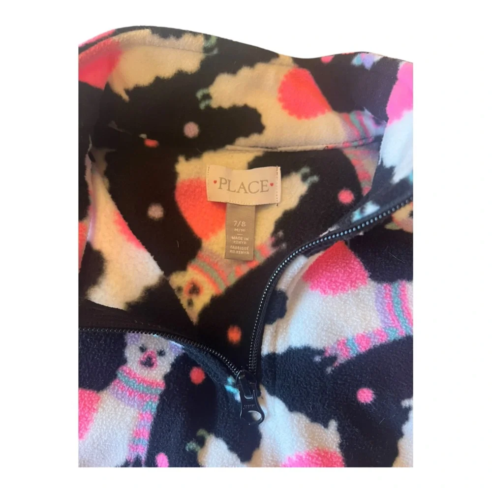 Girl size 7/8 The Children’s Place pink and black‎ llama fleece pajamas